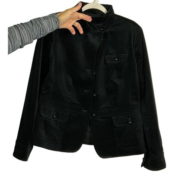 Talbots Women's Black Velvet Peplum Blazer Jacket Size 12, Lined, Pockets - Picture 6 of 11